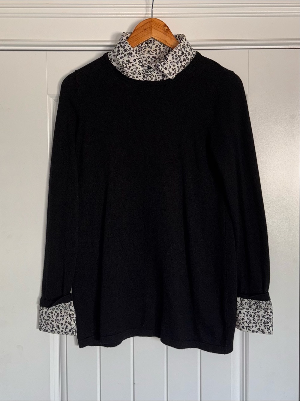 RW&CO. Black Sweater with Floral Mock Collar Detail